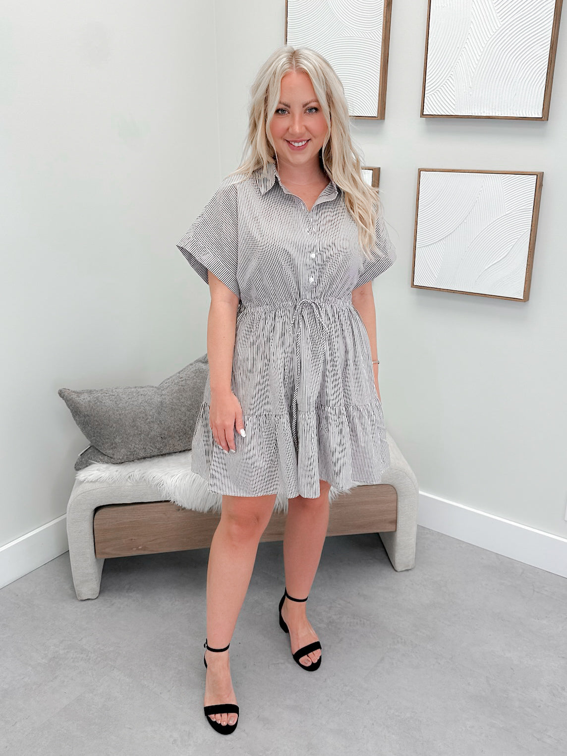 Fallon Dress in Brown Stripe