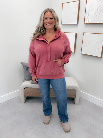 Ryker Half Zip Hoodie in Vintage Wash Berry