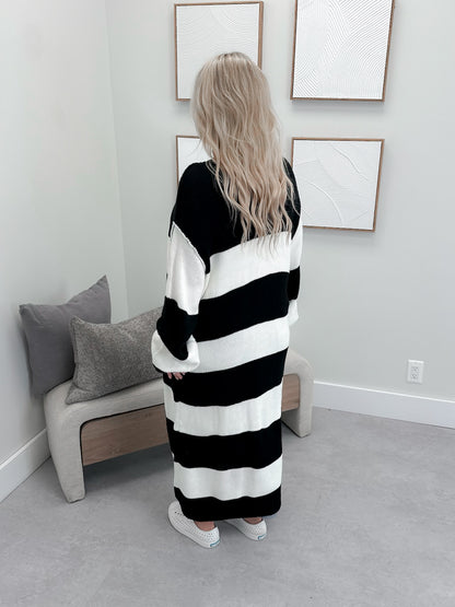 Dinah Striped Long Cardigan in Black