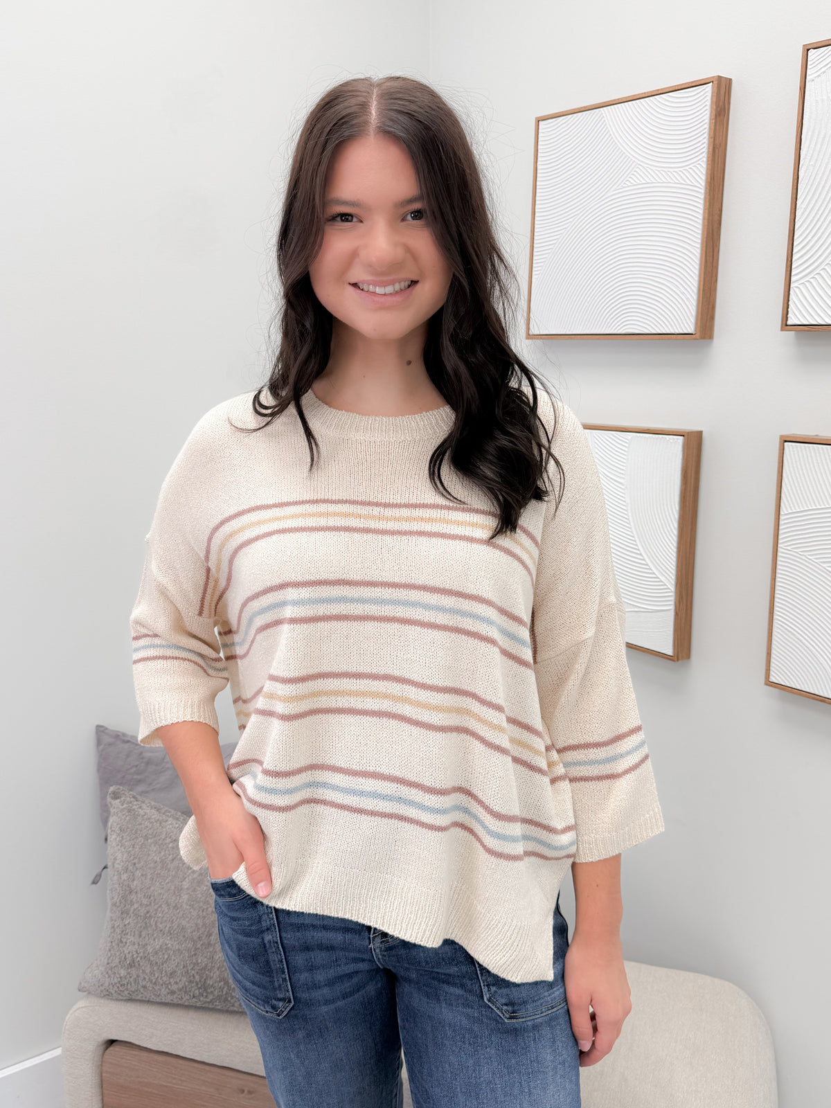 Ariella Striped Sweater in Vanilla