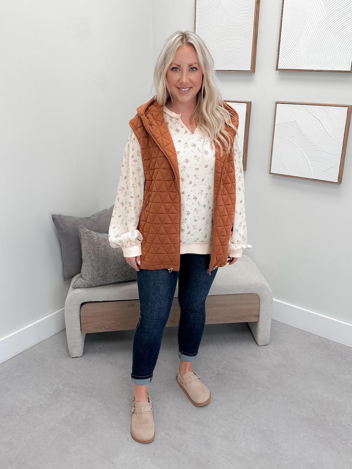 Stowe Quilted Vest in Rust