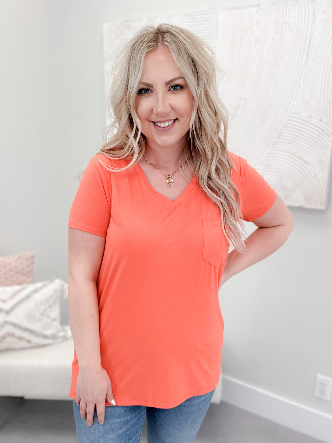 True Fit Perfect Pocket Tee in Apricot by Grace & Lace