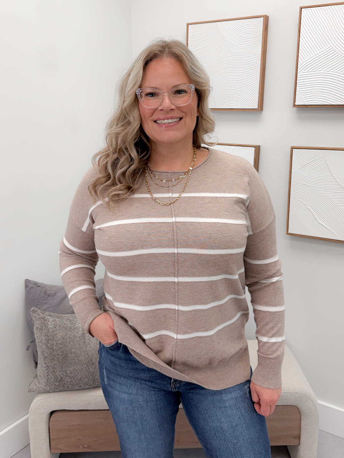 Jeanette Striped Sweater in Mocha