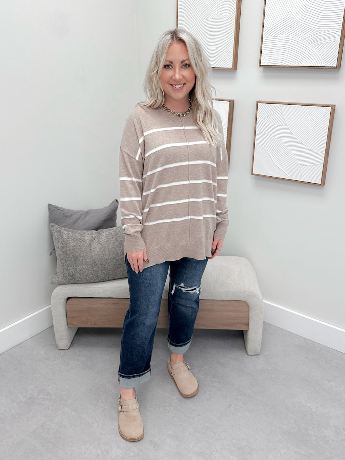 Jeanette Striped Sweater in Mocha