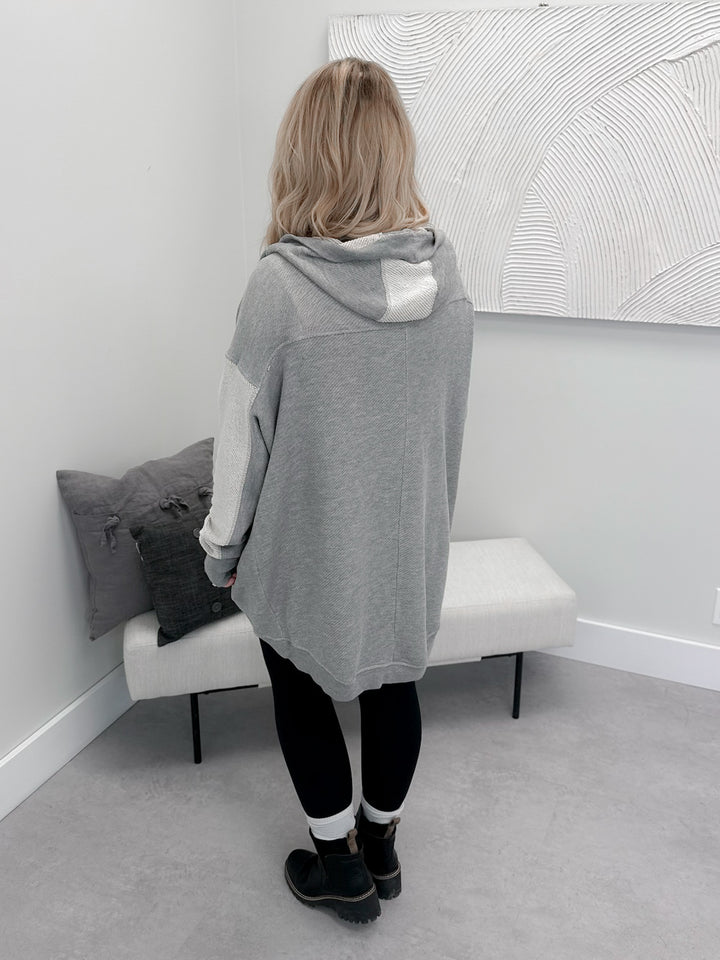 Grayson Hooded Cardigan in Mixed Grey