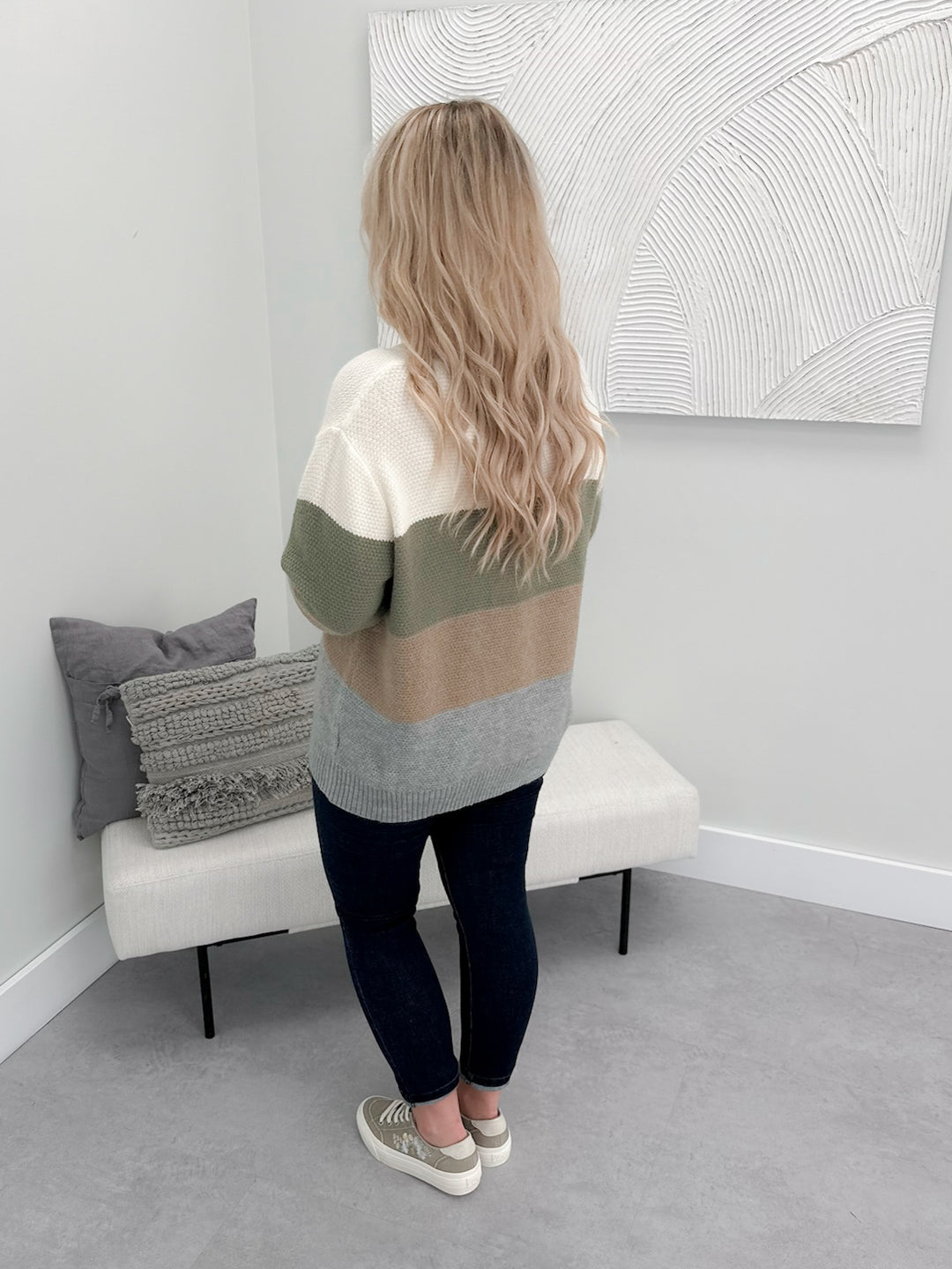 Cara Colour Block Sweater in Neutral Mix
