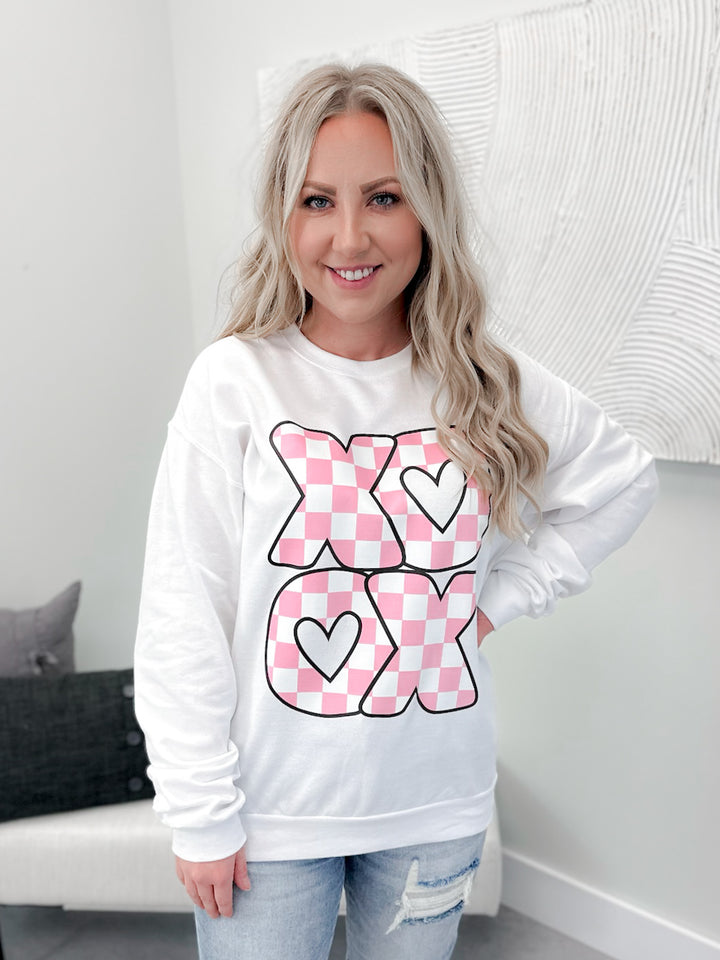 XOXO Checkered Pullover in White by Ash + Antler