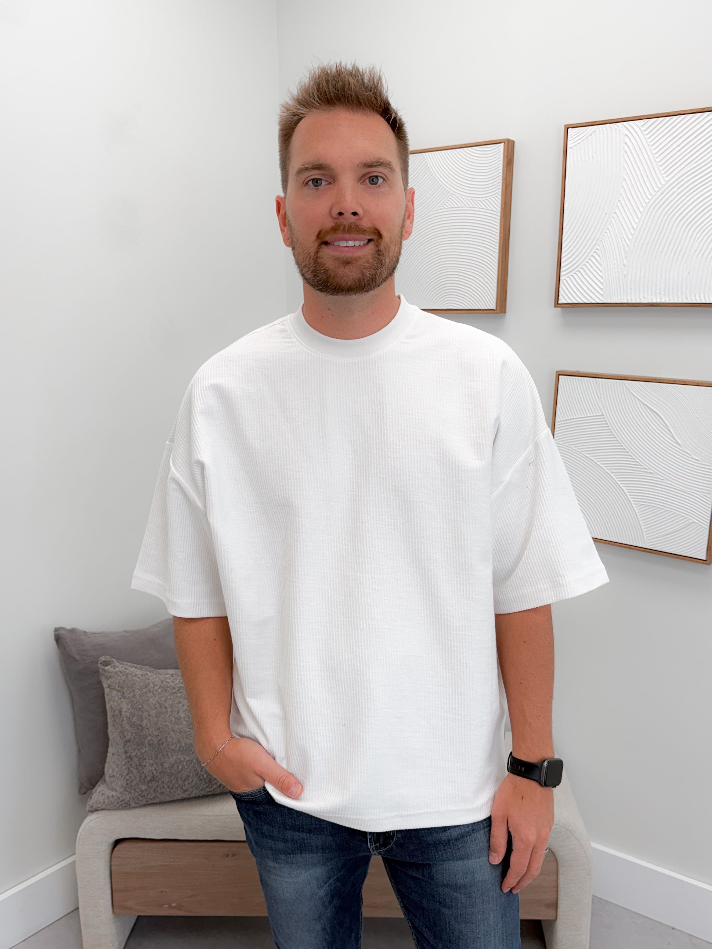 Mens Greer Ribbed Tee in White