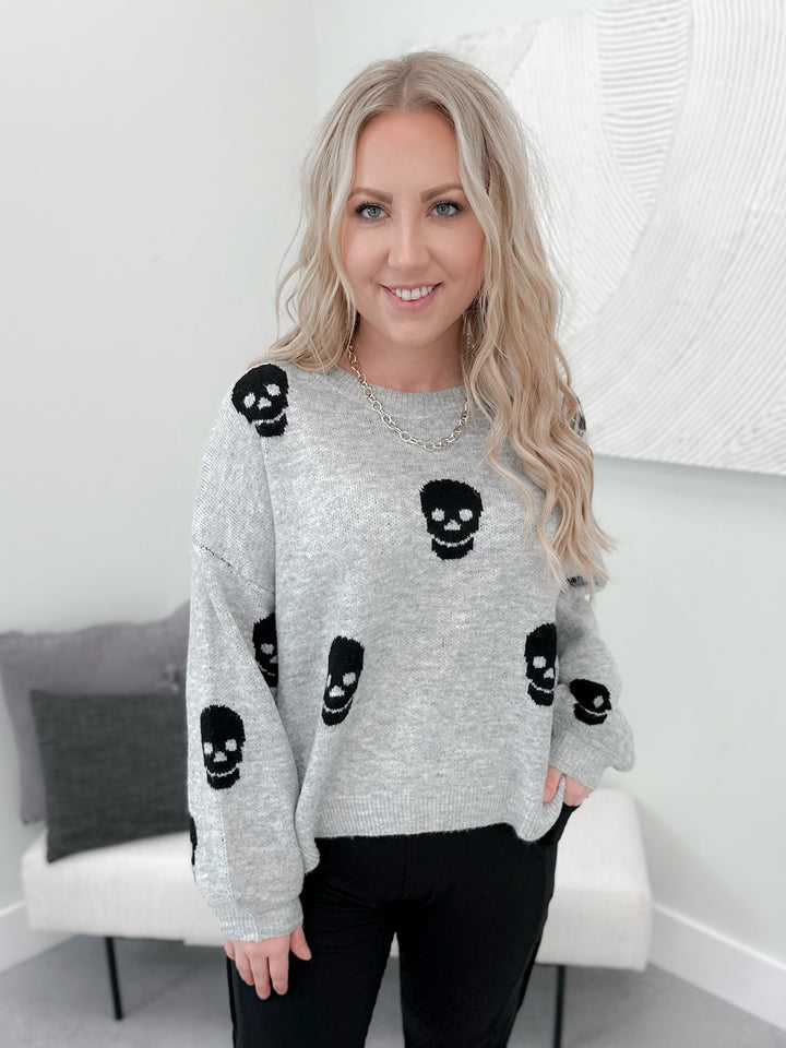 Skully Sweater in Silver