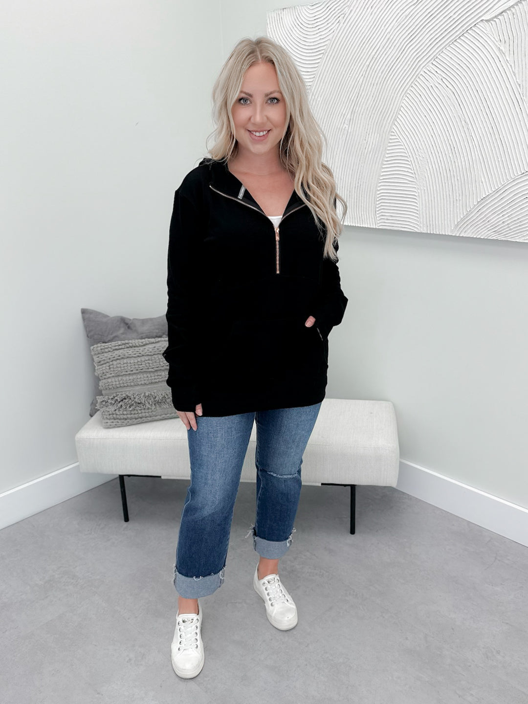 Halfzip Sweatshirt in Midnight Rose by Ampersand Avenue