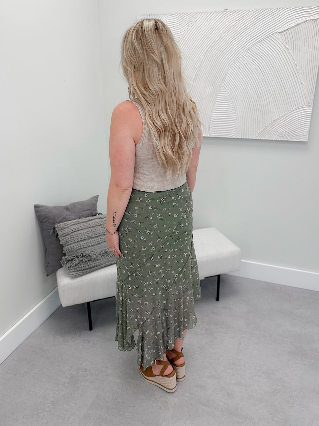 Solene Floral Skirt in Olive