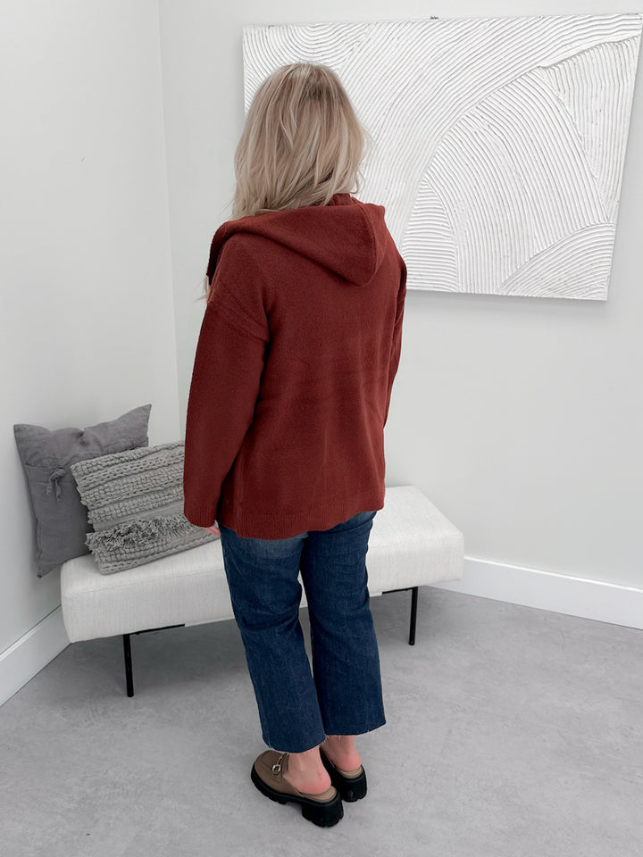 Hooded Cardigan in Maroon