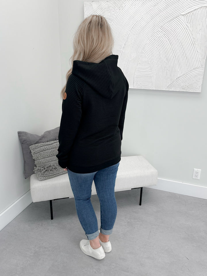 Jorah Ribbed Hoodie in Black