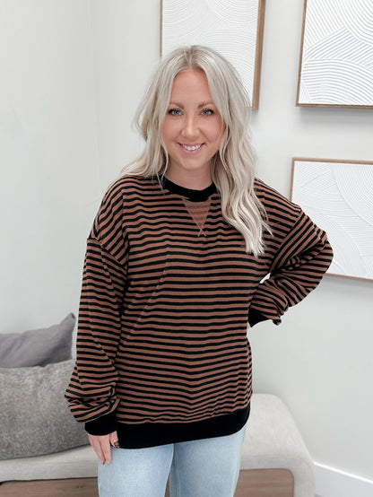 Performance Fleece University Pullover in Chai Stripe