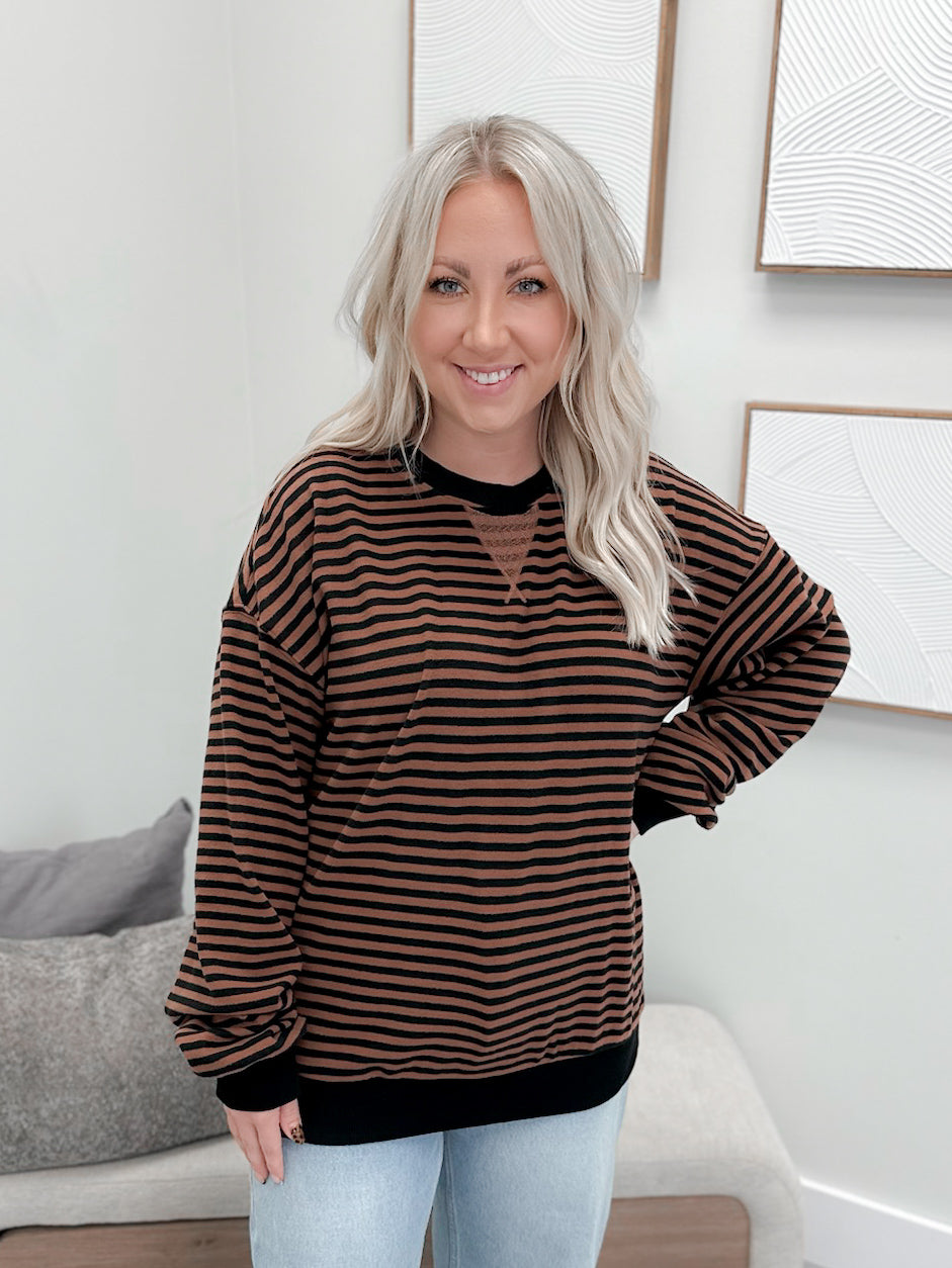 Performance Fleece University Pullover in Chai Stripe