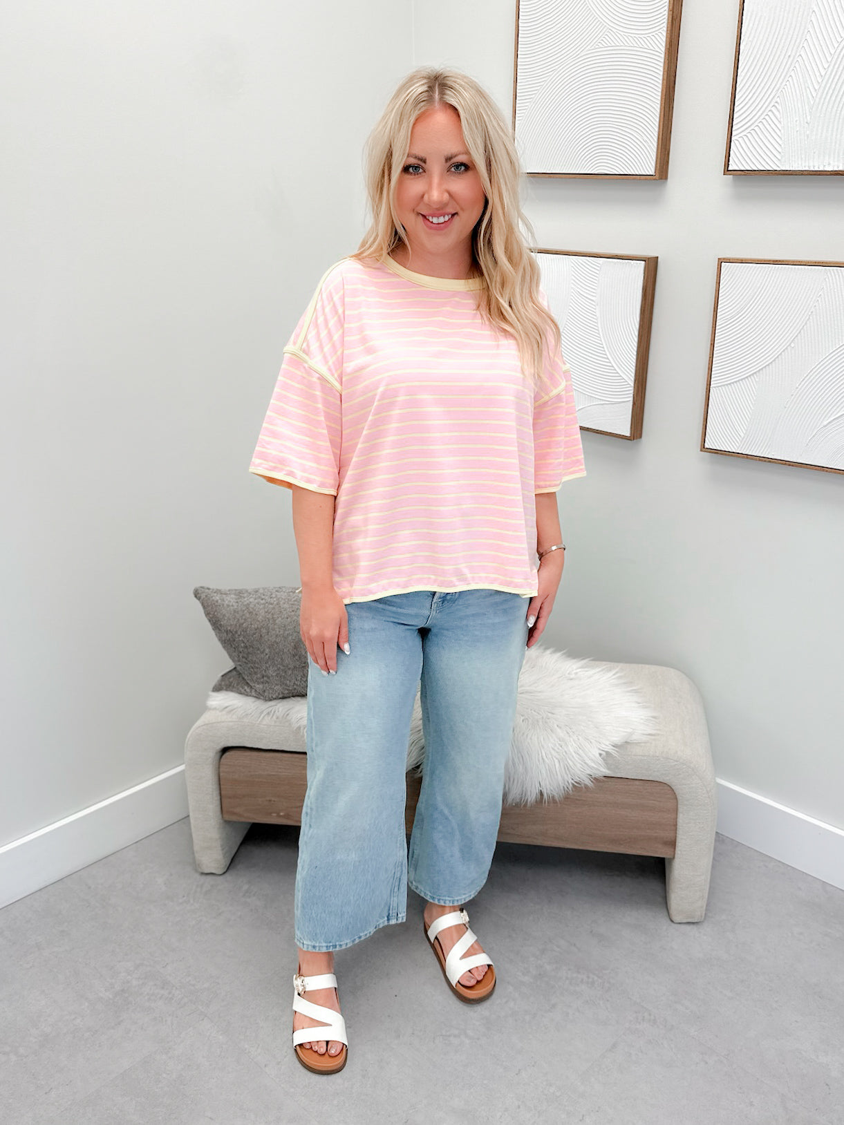 Heidi Striped Tee in Pink/Yellow