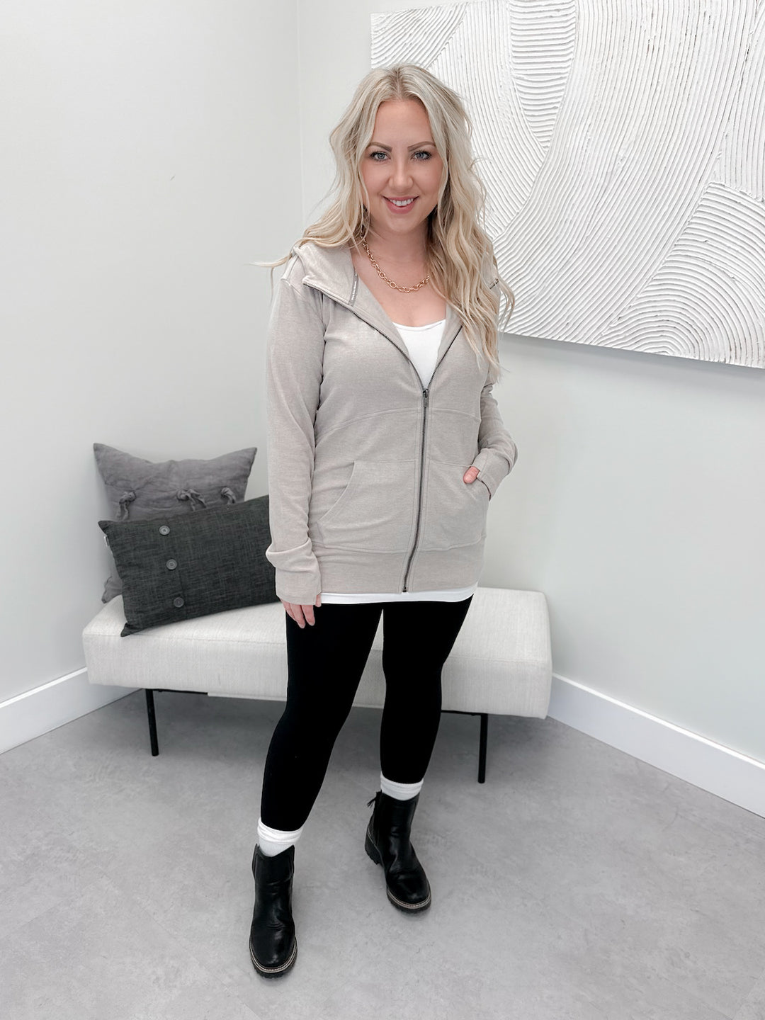 Performance Fleece Fullzip Sweatshirt in Silversand by Ampersand Avenue