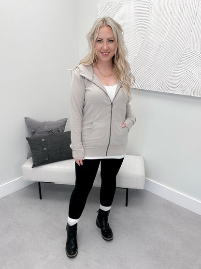 Performance Fleece Fullzip Sweatshirt in Silversand by Ampersand Avenue