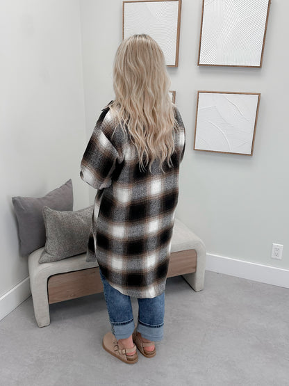 Sarella Plaid Shacket in Brown
