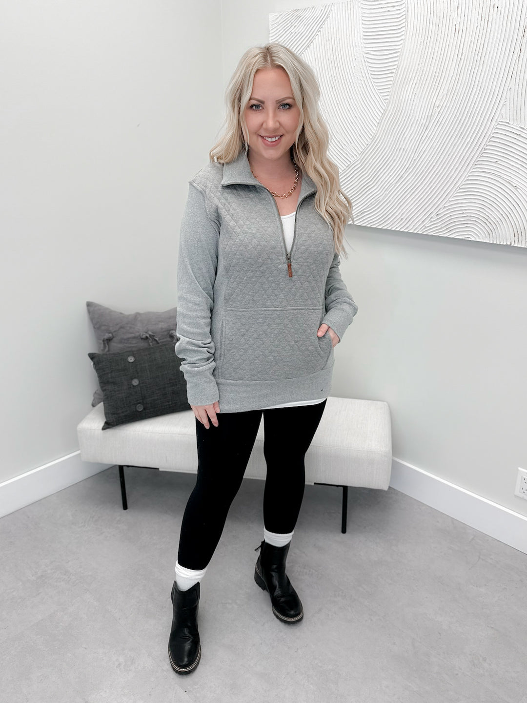 Quilted HalfZip in Charcoal by Ampersand Avenue