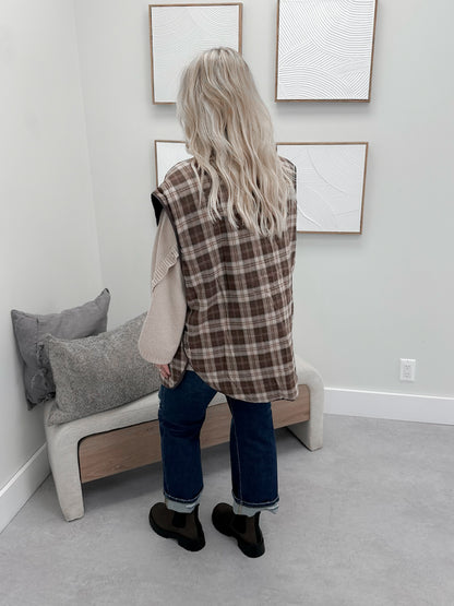 Frankel Reversible Vest in Brown Plaid/Chocolate