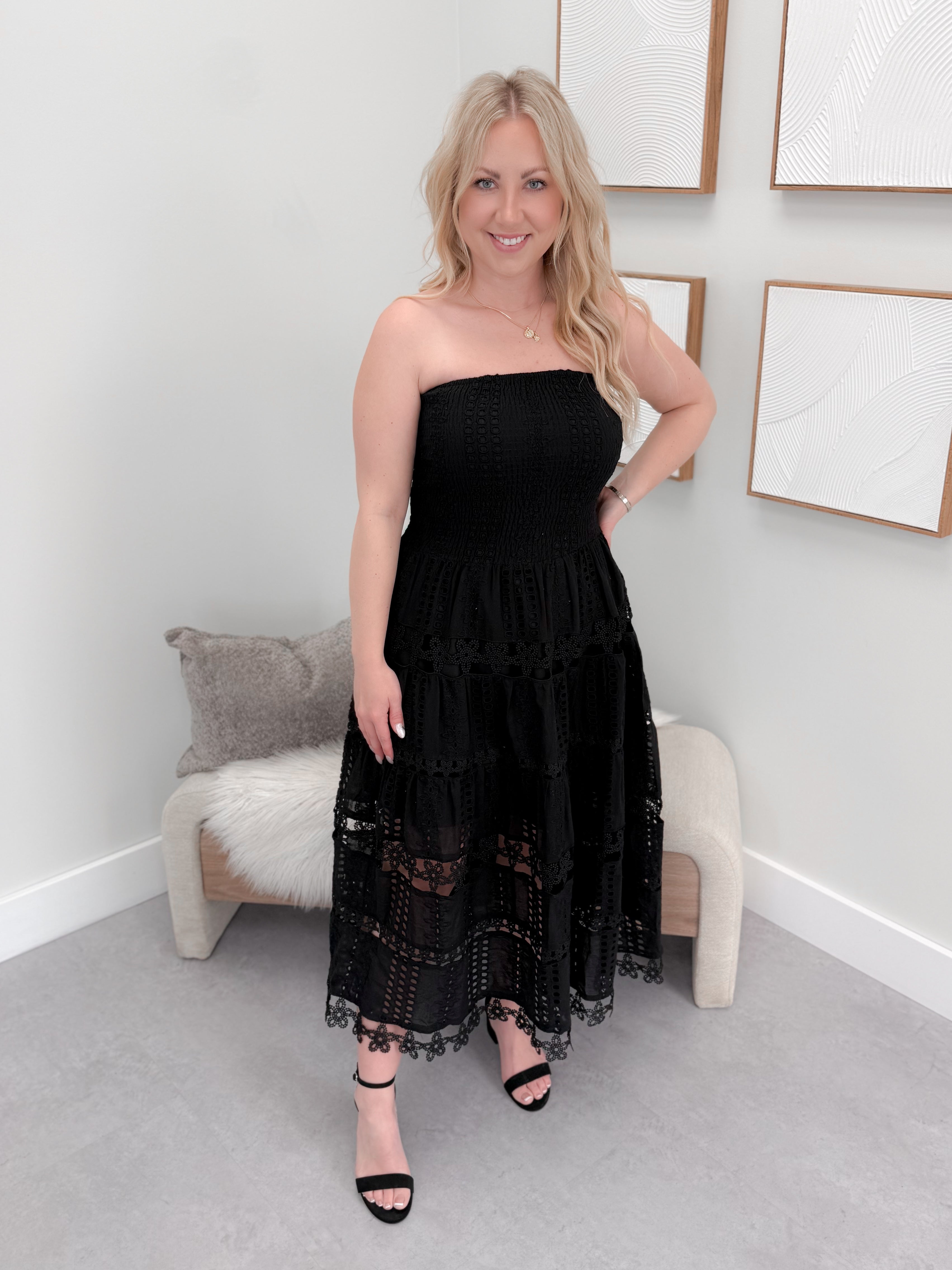 Luna Eyelet Dress in Black