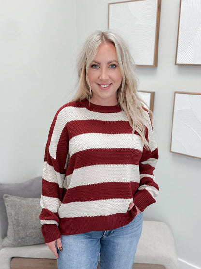 Kira Striped Sweater in Cabernet