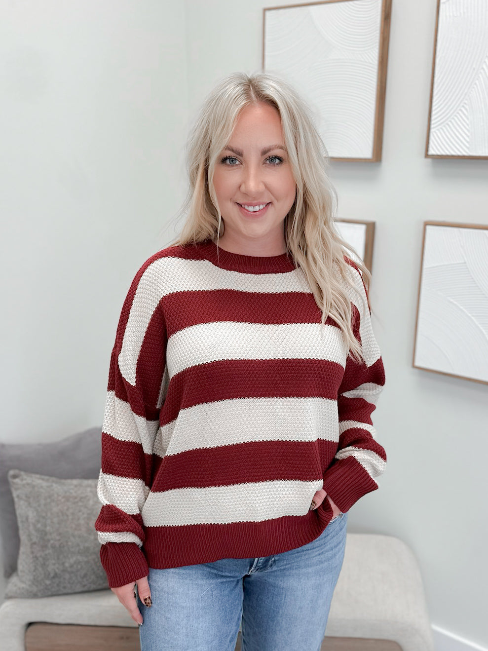 Kira Striped Sweater in Cabernet