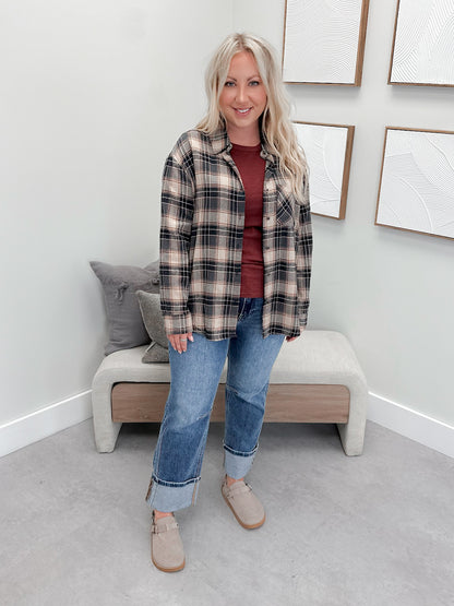 Joelle Plaid Button Up in Navy