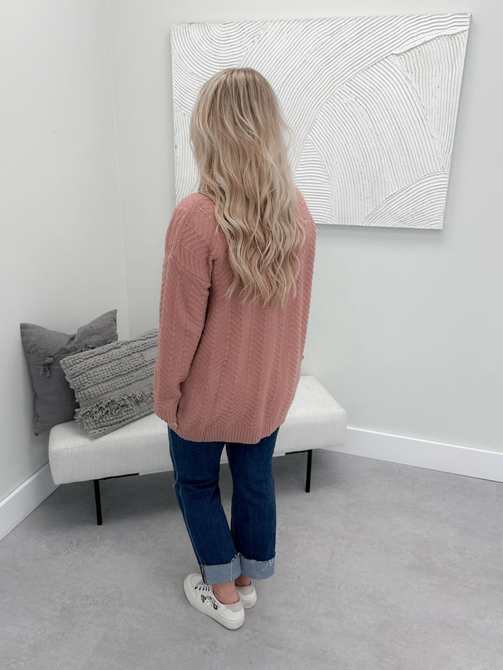 Billie Open Knit Cardigan in Dusty Rose