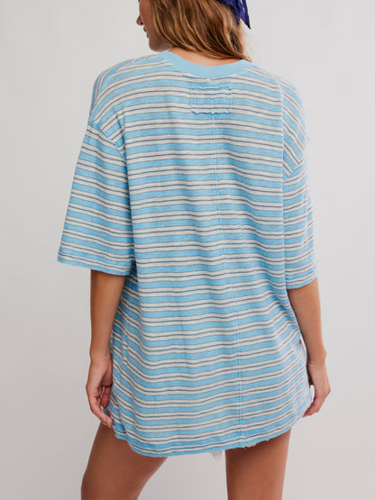 All Love Striped Pocket Tee in Blissful Blue Combo by Free People