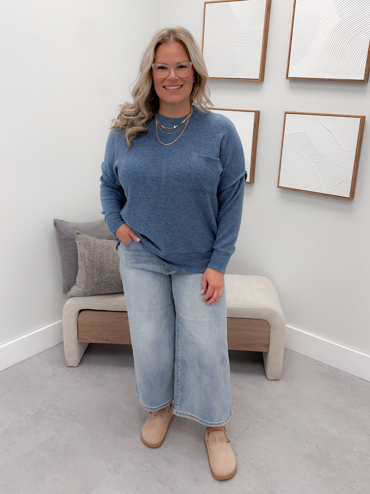 Denton Brushed Pullover in Dusty Blue