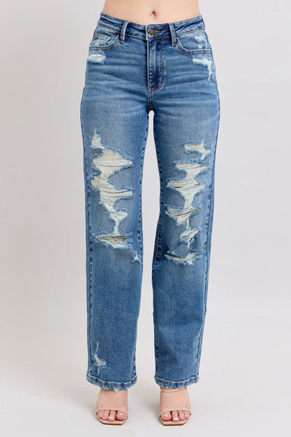 Milo Distressed Straight Leg Jeans by Judy Blue