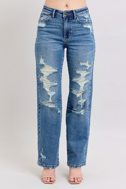 Milo Distressed Straight Leg Jeans by Judy Blue