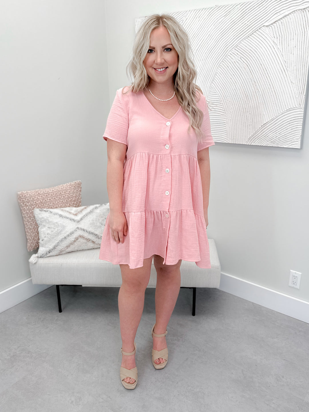 Noa Tiered Dress in Pink