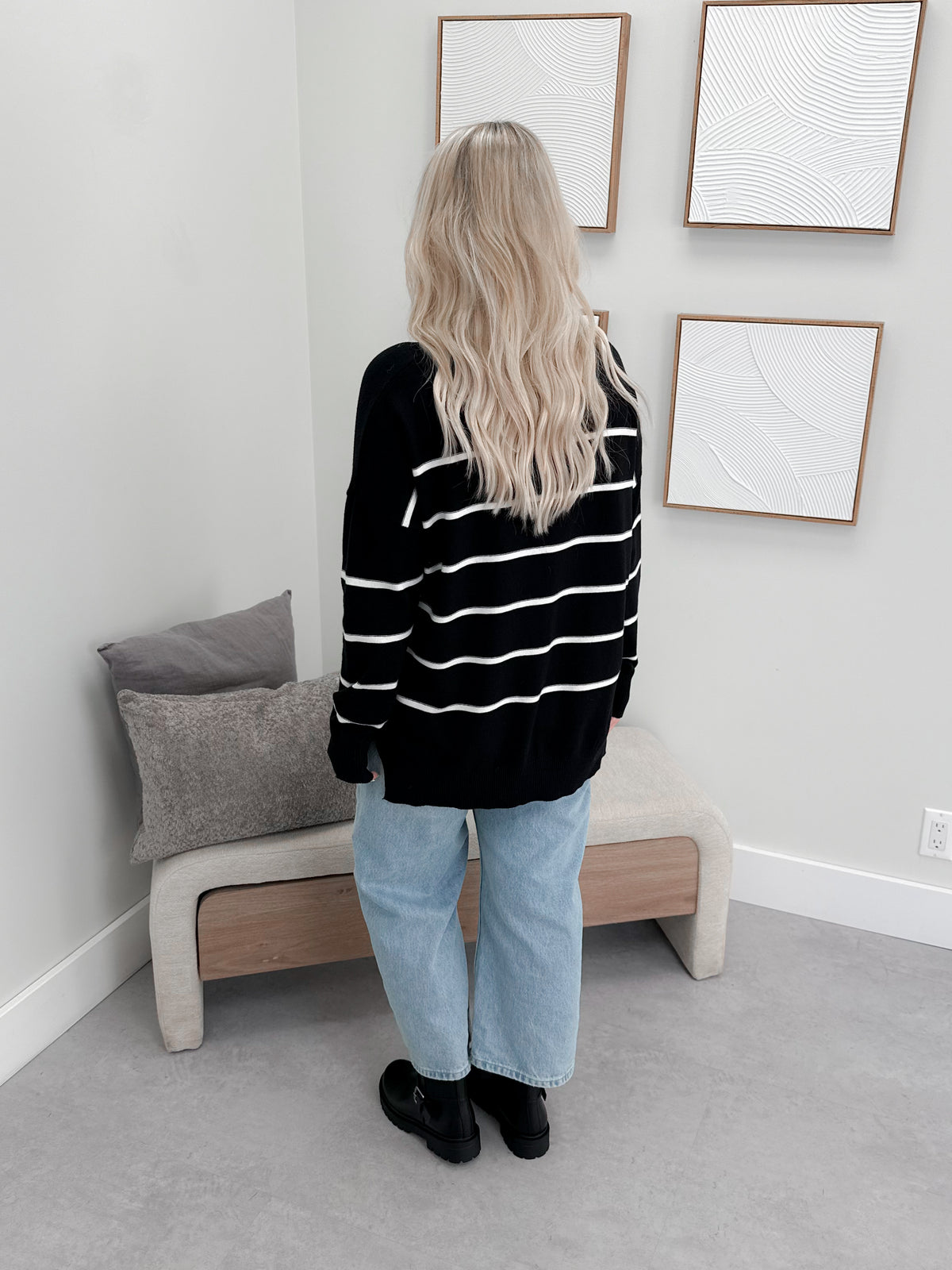 Jeanette Striped Sweater in Black