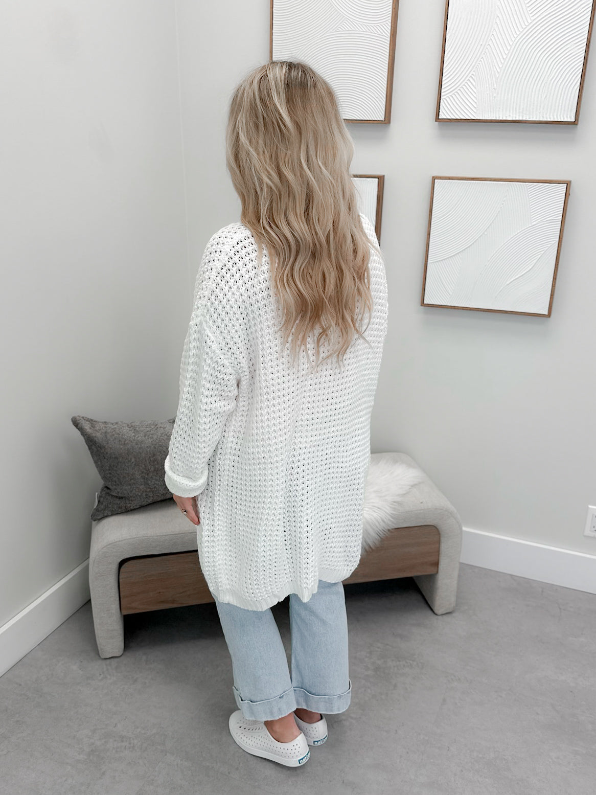 Nell Chunky Knit Cardigan in Off White