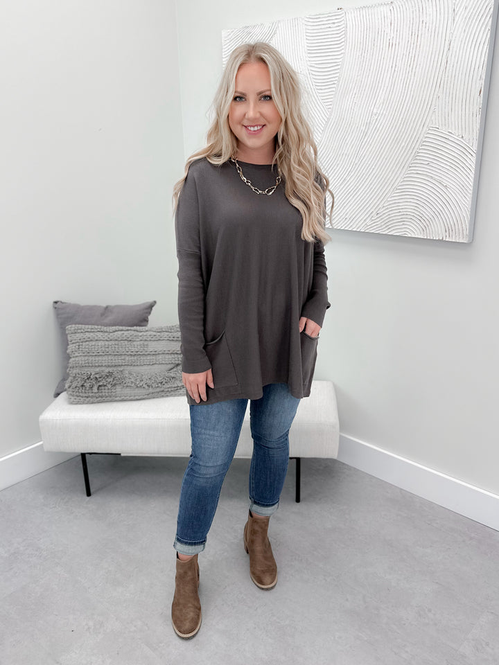 Pocket Tunic Sweater in Charcoal