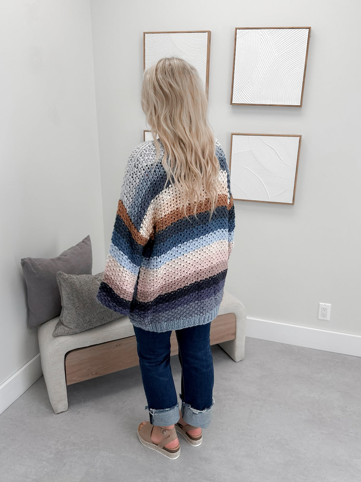 Marion Cardigan in Striped Slate Blue