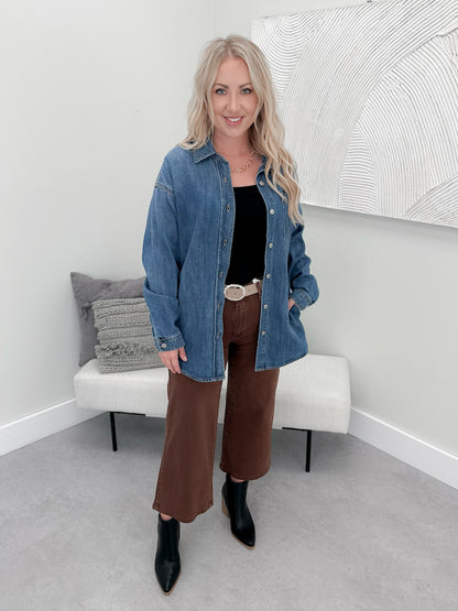 Odyssey Jean Shacket in Medium Wash by Risen