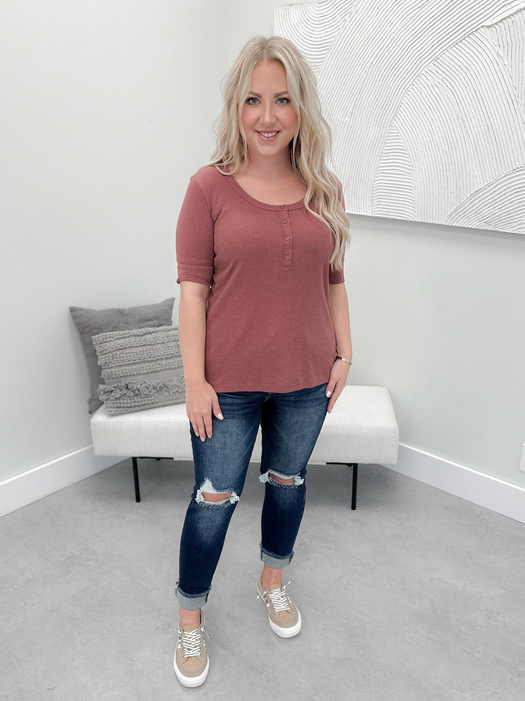 Kennedy Ribbed Top in Dusty Burgundy