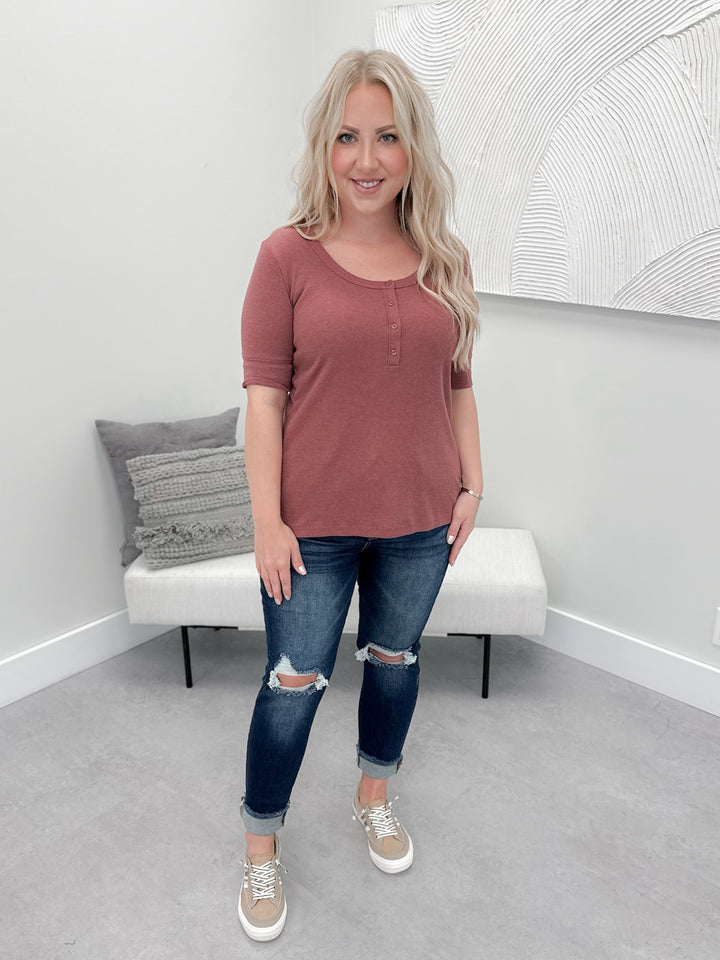 Kennedy Ribbed Top in Dusty Burgundy