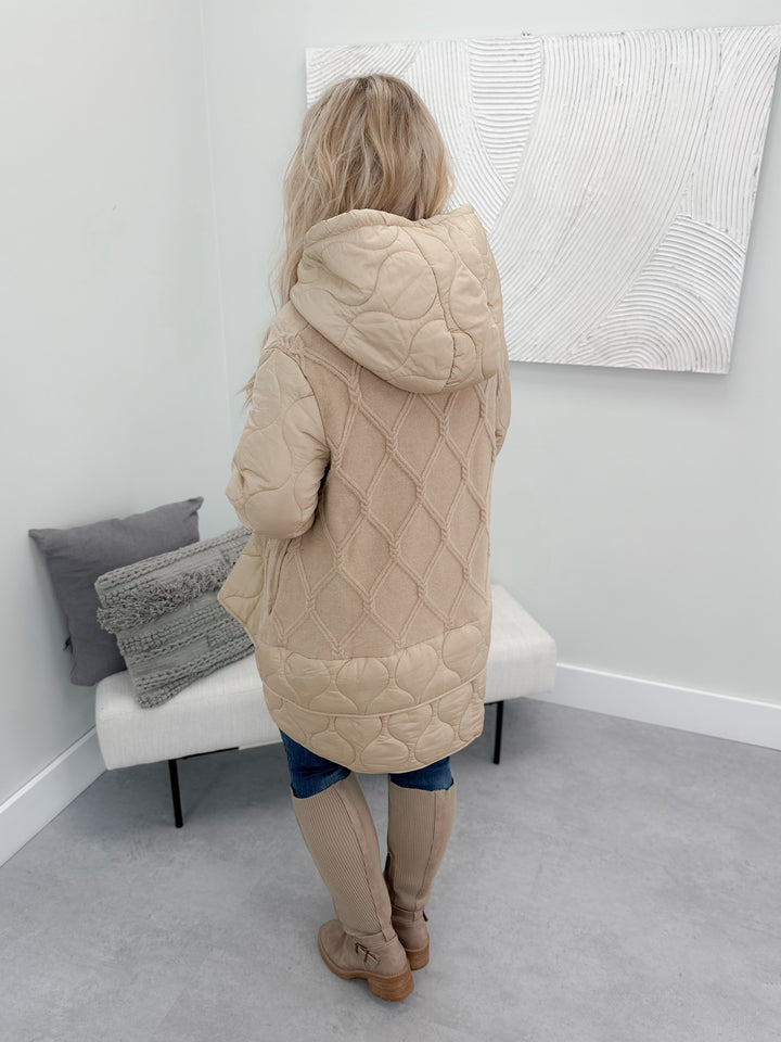 Moxie Quilted Sweater Jacket in Beige