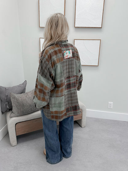 Nori Button Up in Olive Plaid