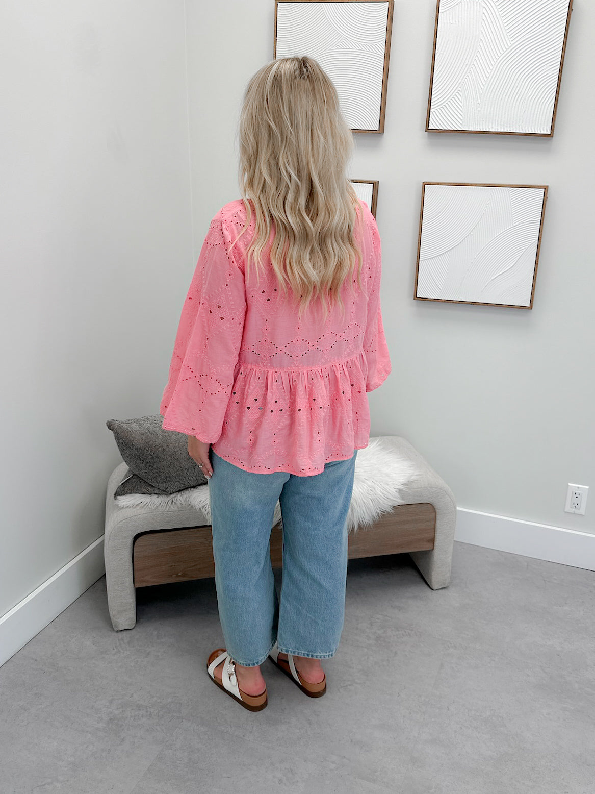 Hope Eyelet Button Up Top in Pink