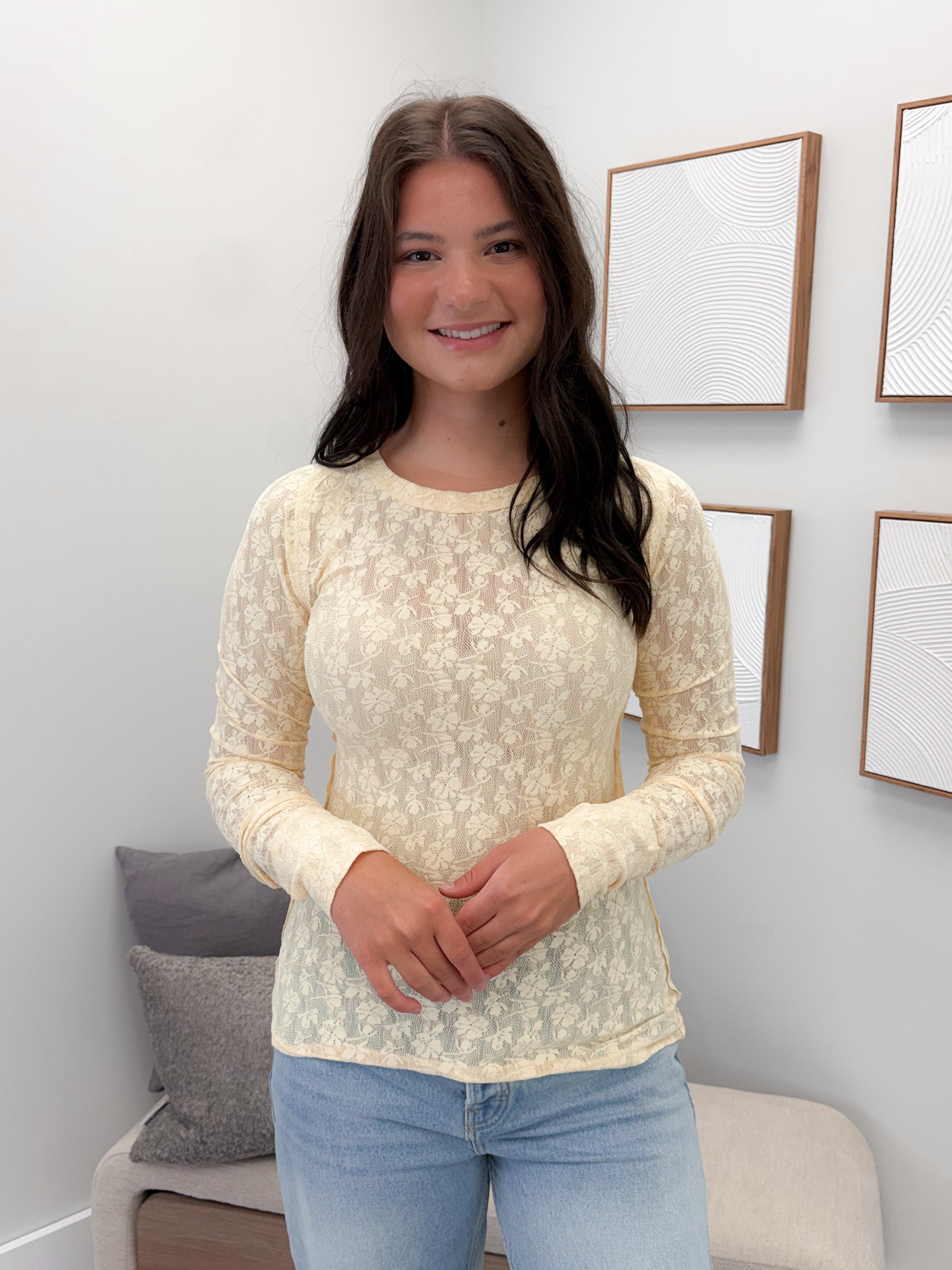 Hattie Lace Long Sleeve in Daffodil by Ampersand Avenue