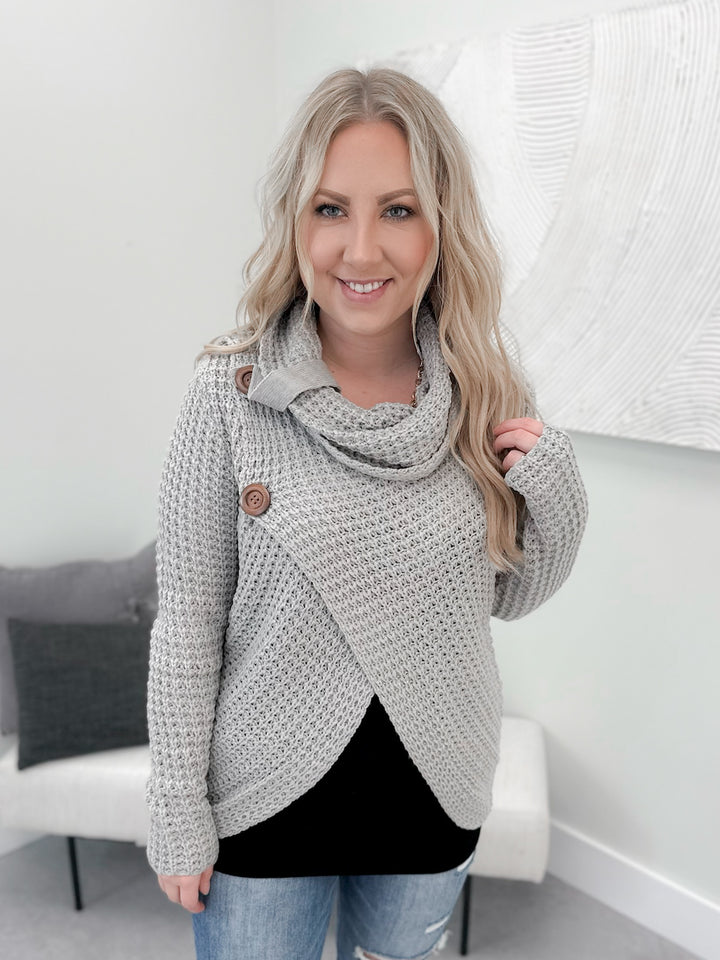 Bree Button Sweater in Grey