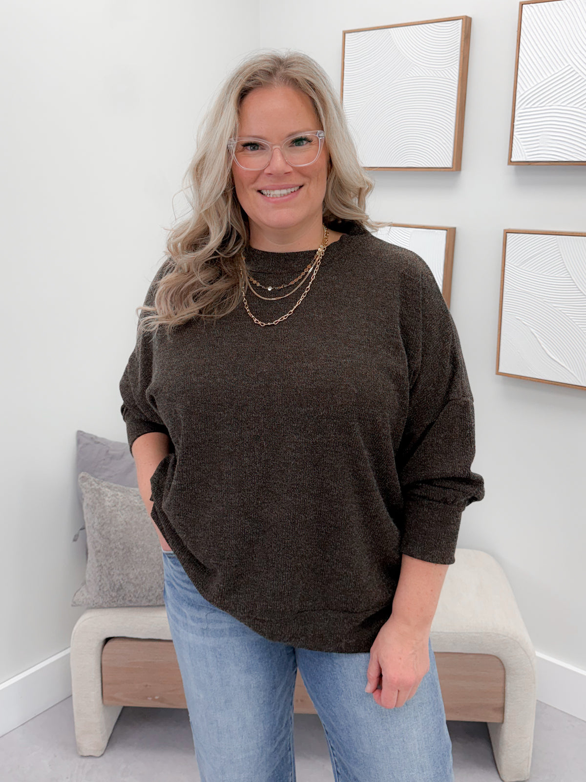 Loft Long Sleeve in Coffee (Curvy Only)