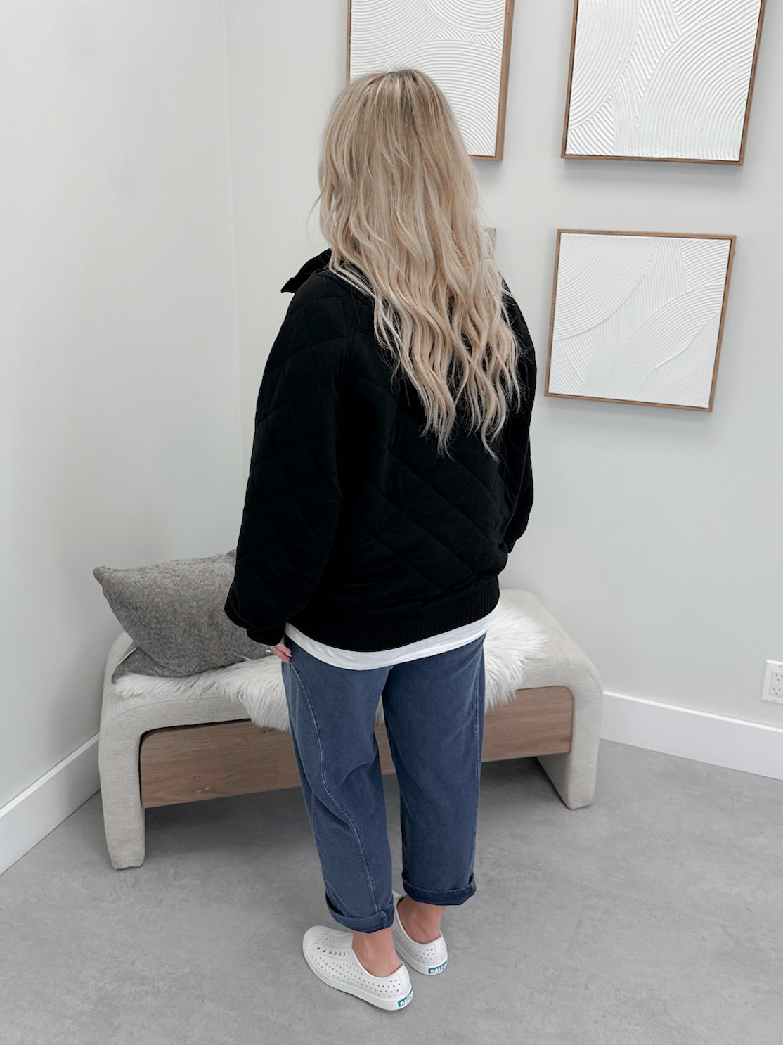 Celia Quilted Pullover in Black