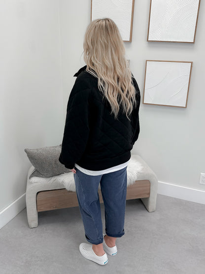 Celia Quilted Pullover in Black
